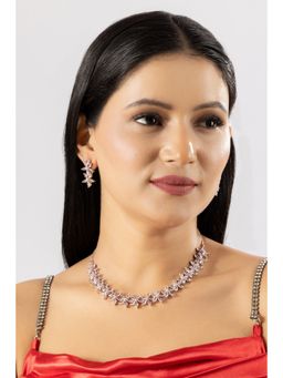 Niscka - Stylish Floral Pink American Diamond Necklace Set