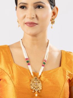 Niscka - Multi-Color Ethnic Rajwadi 24K Gold Plated Pearl Long Necklace Set