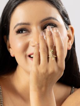 Niscka - Green Eye Snake Gold-Toned Adjustable Fancy Ring