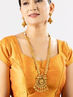 Niscka - Traditional 24K Gold Plated Long Necklace Haar Jhumki Set
