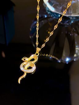 Niscka - American Diamond Studded Gold Plated Snake Pendant Chain