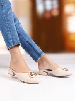 Carlton London - Women Modern Block Heel Mules Beige