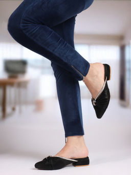 Carlton London - Women Elegant Knot Detail Mules Block Heels Black