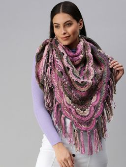 Magic Needles - Women Pink Grey Woven Design Shawl
