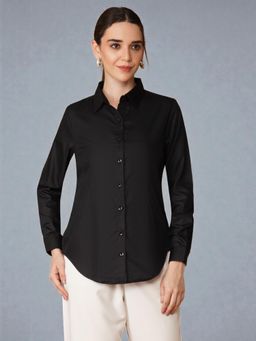 Twenty Dresses by Nykaa Fashion - Womens Stylish Black Cotton Full Sleeve Fitted Formal Shirt