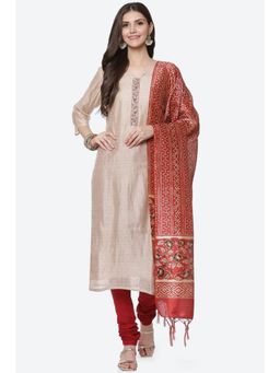 Biba - Beige Chanderi Unstitched Suit (Set of 3)