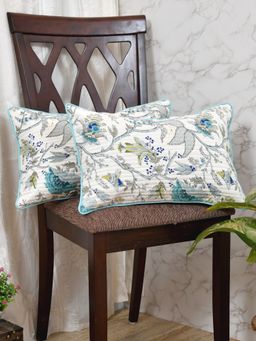 The Home Story - Cushion Covers 12 x 18 Inches Teal and Grey Leaves (Set of 2)