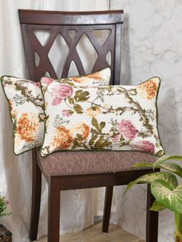 The Home Story - Cushion Covers 12 x 18 Inches Pink and Orange Flowers (Set of 2)