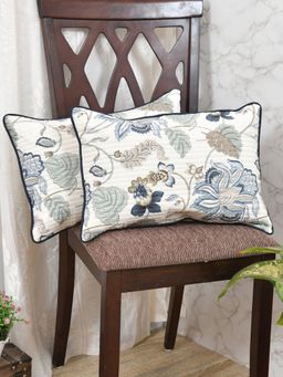 The Home Story - Cushion Covers 12 x 18 Inches Green and Beige Leaves (Set of 2)