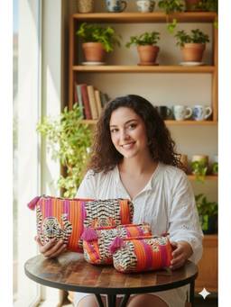 House of Gulab - Multi-Color Set of 3 Waterproof Lining Cosmetic Pouches