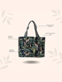 House of Gulab - Black Handblock Printed Quilted Tote Bag