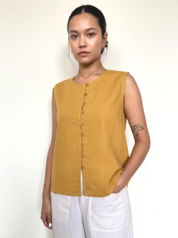 phuhar's - Moor Buttoned Waist Top - Mustard