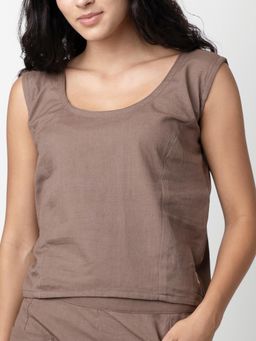 phuhar's - Scoop Brown Round Neck Sleeveless Tank Top