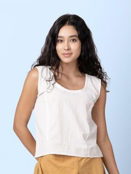 phuhar's - Scoop Natural Round Neck Sleeveless White Tank Top