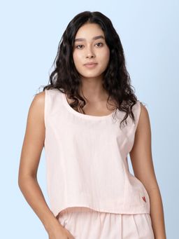 phuhar's - Scoop Pink Round Neck Sleeveless Tank Top