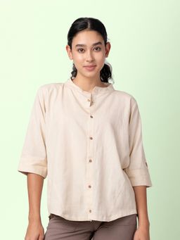 phuhar's - Taube Beige Shirt With Mandarin Collar