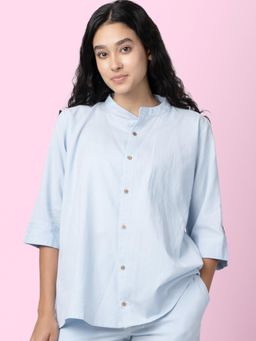 phuhar's - Taube Blue Shirt With Mandarin Collar