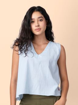 phuhar's - Vezee Blue Sleeveless V Neck Tank Top