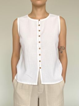 phuhar's - Moor Buttoned Waist Top - White