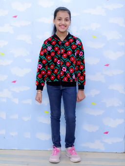 The Mom Store - Vivid Floral Girls Velvet Bomber Jacket