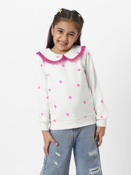 Nautinati - Girls Snow White Dot Printed Ruffle Sweatshirt