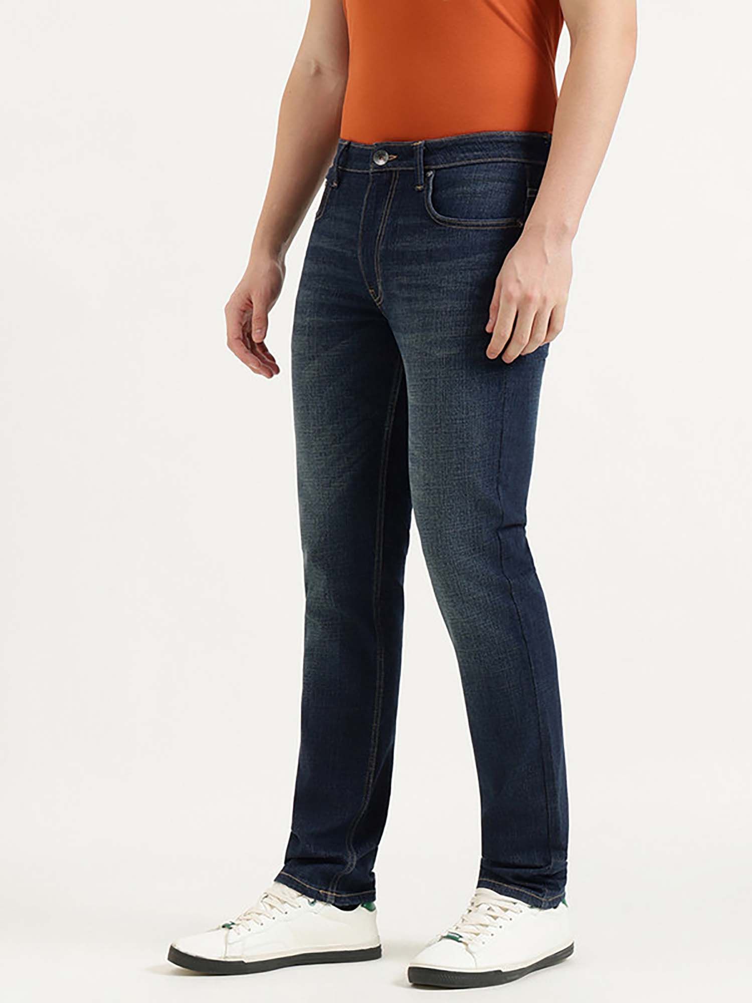 Men Blue Cotton Blend Solid Jeans