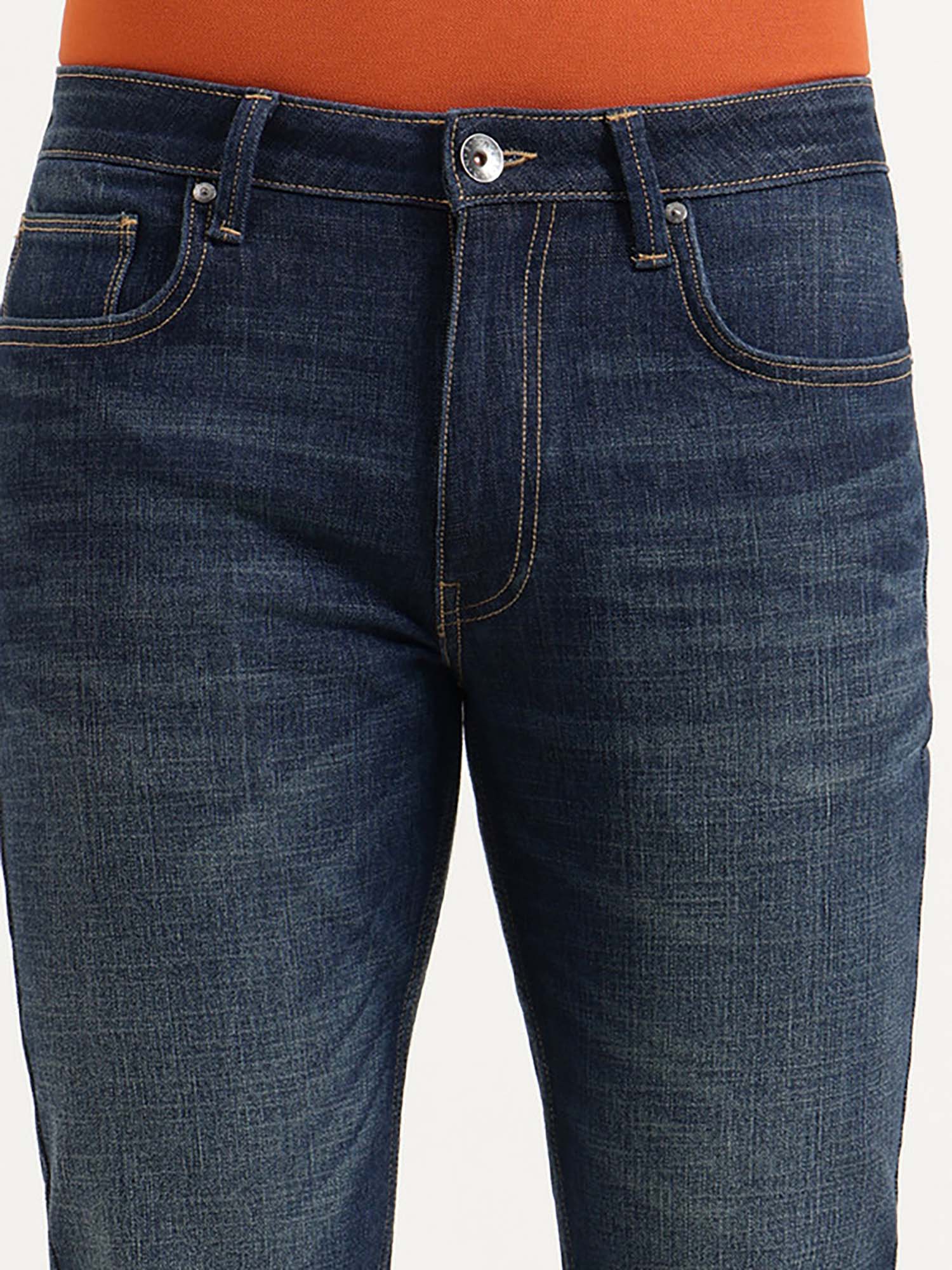 Men Blue Cotton Blend Solid Jeans