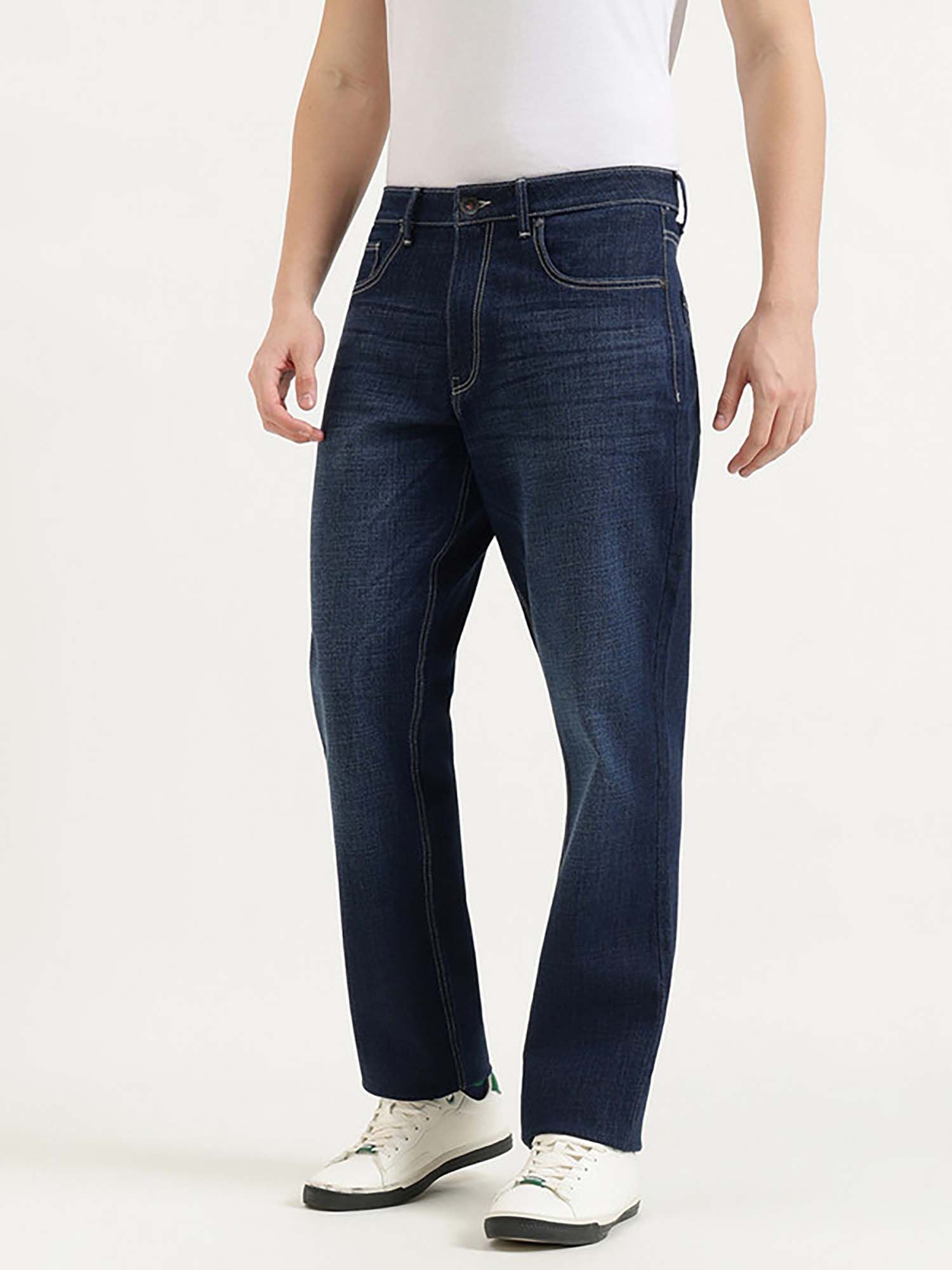 Men Blue Cotton Blend Solid Jeans