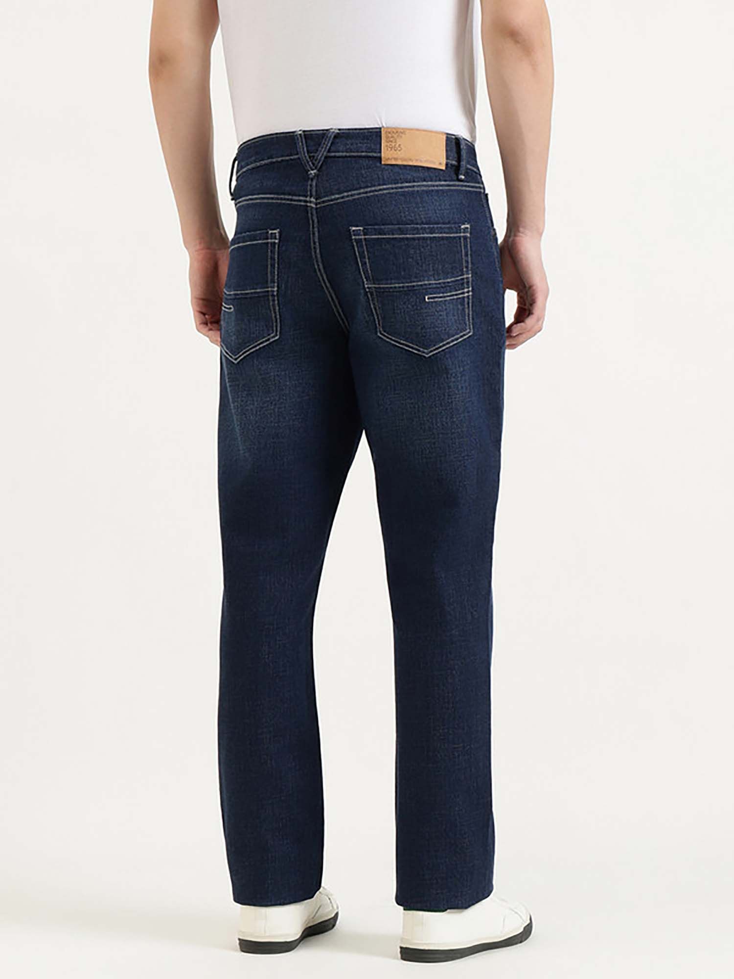 Men Blue Cotton Blend Solid Jeans
