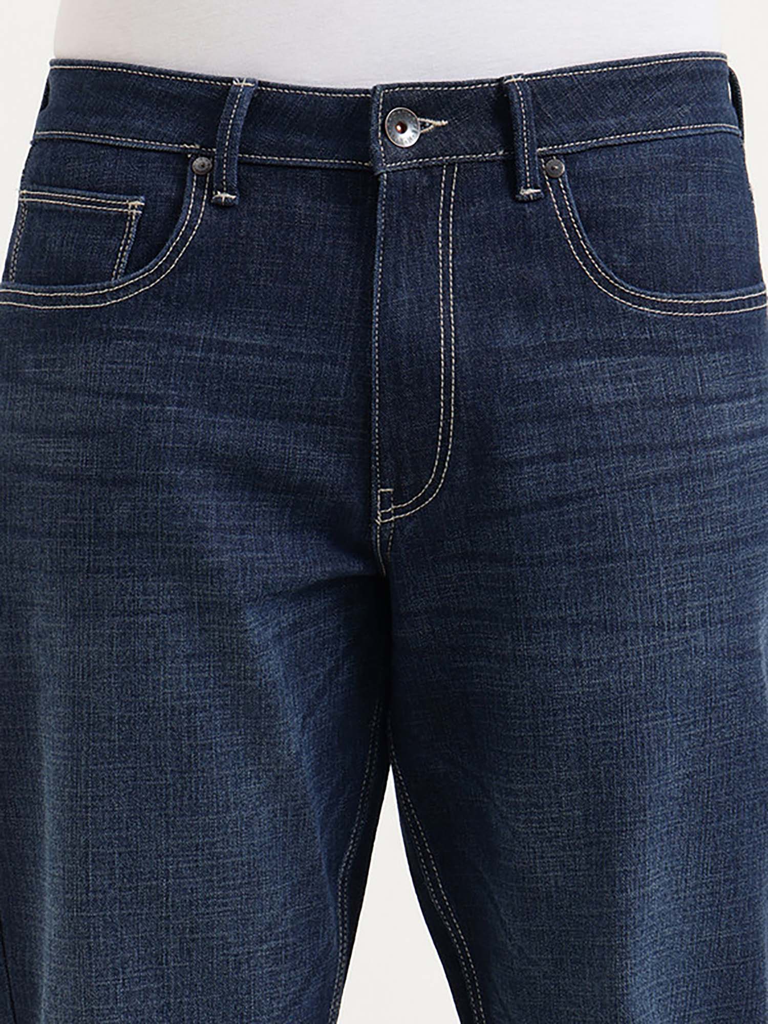 Men Blue Cotton Blend Solid Jeans