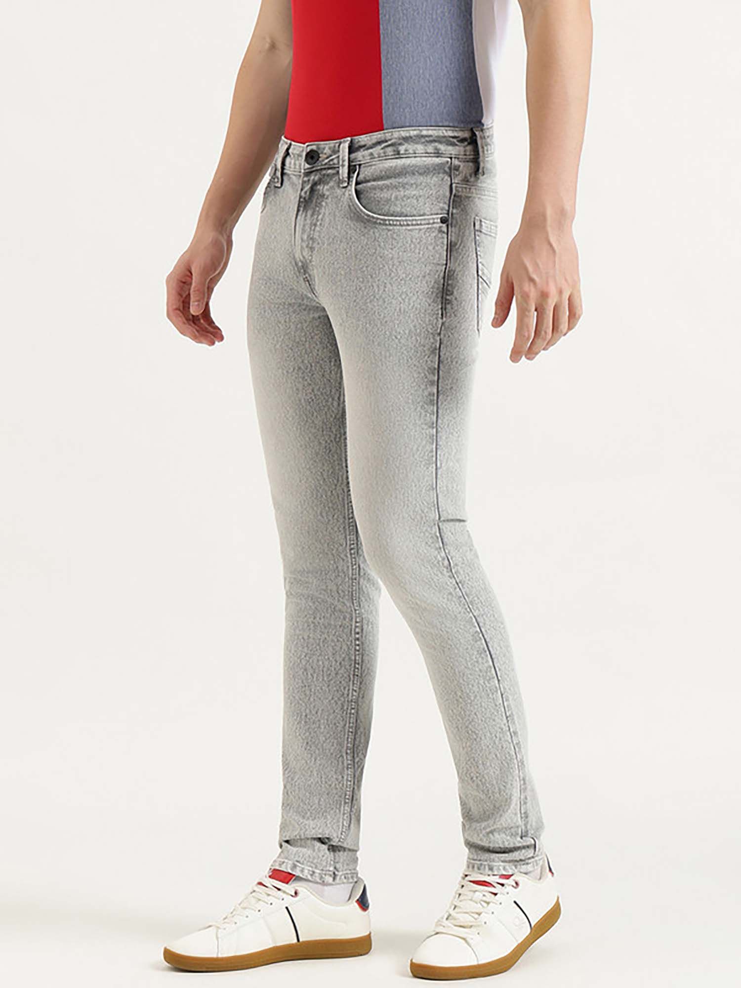 Men Grey Cotton Blend Solid Jeans