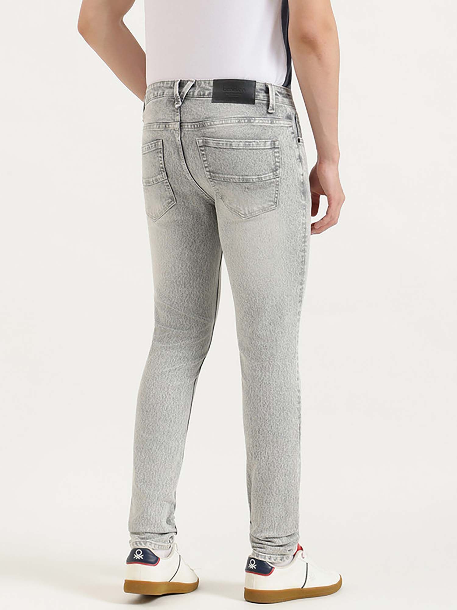 Men Grey Cotton Blend Solid Jeans