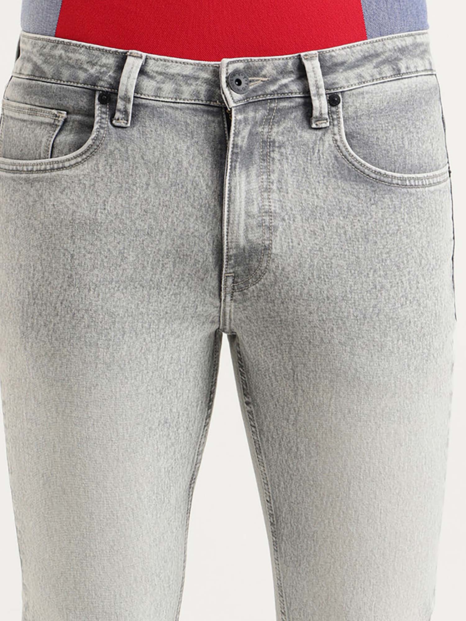Men Grey Cotton Blend Solid Jeans