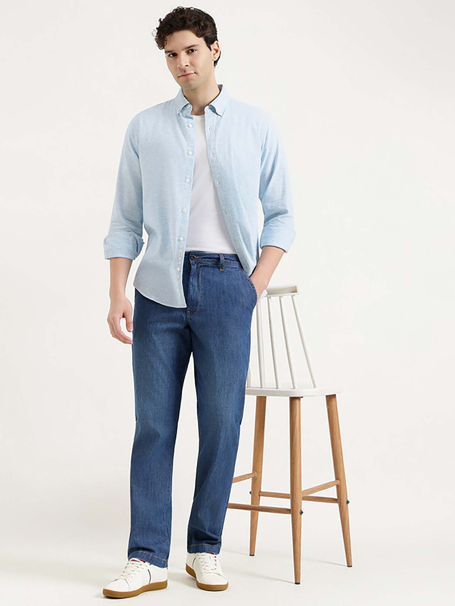 Men Blue Pure Cotton Solid Jeans