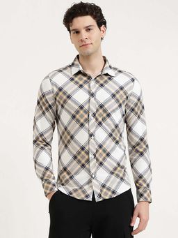 United Colors of Benetton - Men Beige Cotton Blend Checks Shirt
