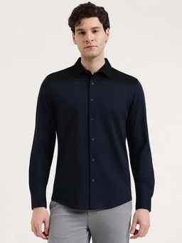 United Colors of Benetton - Men Navy Blue Pure Cotton Solid Shirt