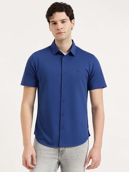 United Colors of Benetton - Men Blue Cotton Blend Solid Shirt