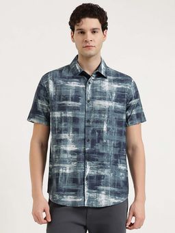 United Colors of Benetton - Men Blue Viscose Blend Printed Shirt