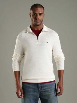 Tommy Hilfiger - Men Off White Cotton Textured Sweater