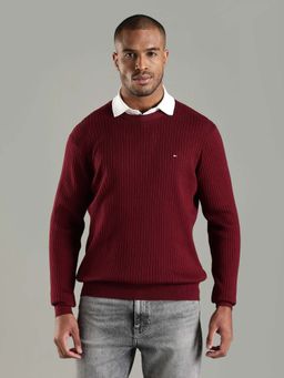 Tommy Hilfiger - Men Red Cotton Solid Sweater