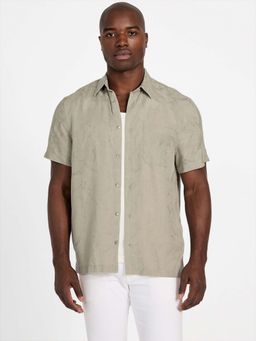 Guess - Men Green Lyocell Textured Shirt