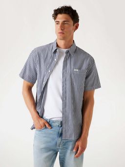 Guess - Men Blue Cotton Stripes Shirt