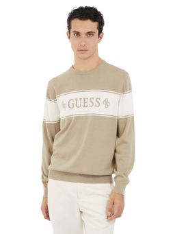 Guess - Men Khaki Cotton Stripes Sweater