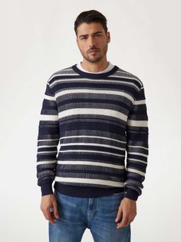 Guess - Men Multi-Colour Cotton Stripes Sweater