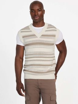 Guess - Men Multi-Colour Cotton Stripes Sweater
