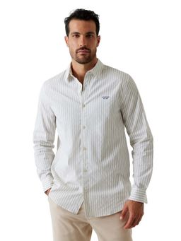 Guess - Men White Cotton Blend Stripes Shirt