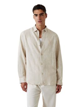 Guess - Men Cream Linen Blend Textured Shirt