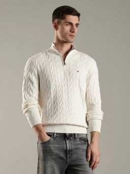 Tommy Hilfiger - Men White Cotton Textured Sweater