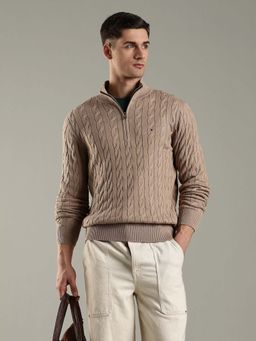 Tommy Hilfiger - Men Beige Cotton Textured Sweater