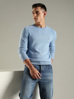 Tommy Hilfiger - Men Blue Wool Solid Sweater
